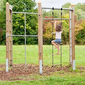 MONT PLEASANT Rope Ladder for Kids Climbing Obstacle Wooden Swing Rope Ladder with 2 Hooks for Kids Climbing Game Hanging Ladder for Swing Accessories, Playground, Play Set