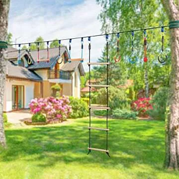 MONT PLEASANT Rope Ladder for Kids Climbing Obstacle Wooden Swing Rope Ladder with 2 Hooks for Kids Climbing Game Hanging Ladder for Swing Accessories, Playground, Play Set