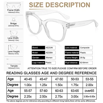 AEZUNI Oversized Reading Glasses Women Clear Magnification