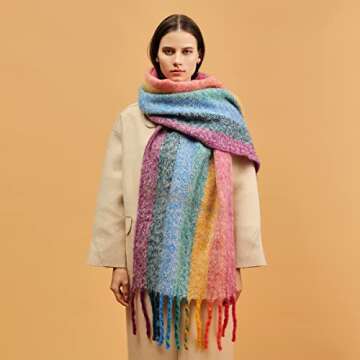 WAMSOFT Women's Knitted Scarf Chunky Knit scarf, 3X Thick Cold Weather Pashmina Shawl Scarf, Rainbow Winter Scarf for Women, Soft Warm Chunky Scarf, Long Skiing Working Scarf Gift, Bubble Gum Pink