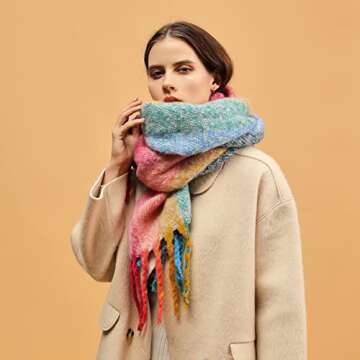 WAMSOFT Women's Knitted Scarf Chunky Knit scarf, 3X Thick Cold Weather Pashmina Shawl Scarf, Rainbow Winter Scarf for Women, Soft Warm Chunky Scarf, Long Skiing Working Scarf Gift, Bubble Gum Pink