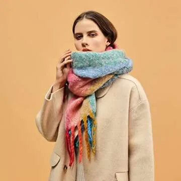 WAMSOFT Women's Knitted Scarf Chunky Knit scarf, 3X Thick Cold Weather Pashmina Shawl Scarf, Rainbow Winter Scarf for Women, Soft Warm Chunky Scarf, Long Skiing Working Scarf Gift, Bubble Gum Pink