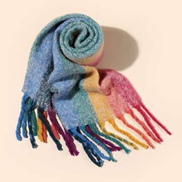 WAMSOFT Women's Knitted Scarf Chunky Knit scarf, 3X Thick Cold Weather Pashmina Shawl Scarf, Rainbow Winter Scarf for Women, Soft Warm Chunky Scarf, Long Skiing Working Scarf Gift, Bubble Gum Pink