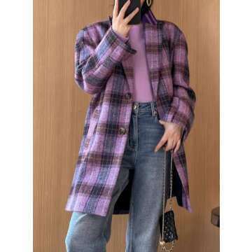 CHARTOU Women Plaid Long Winter Coats Wool Blend - Casual Oversized Jacket