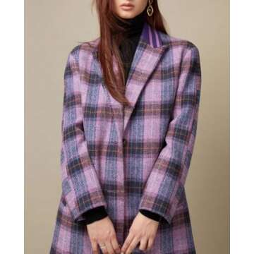 CHARTOU Women Plaid Long Winter Jacket Wool Blend