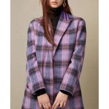 CHARTOU Women Plaid Long Winter Jacket Wool Blend