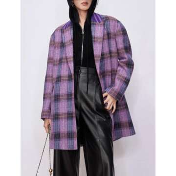 CHARTOU Women Plaid Long Winter Jacket Wool Blend
