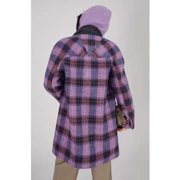 CHARTOU Women Plaid Long Winter Jacket Wool Blend