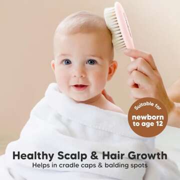 Baby Hair Brush - Baby Brush with Soft Goat Bristles, Cradle Cap Brush, Perfect Scalp Grooming Product for Infant, Toddler, Kids, Newborns, Baby Girls, Boys (Blush, Oval)