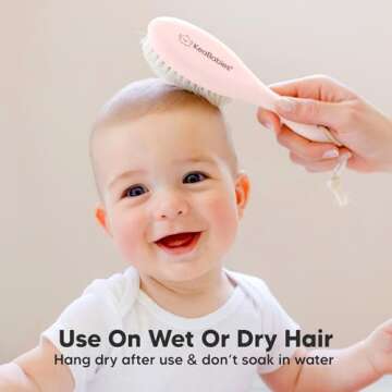 Baby Hair Brush - Baby Brush with Soft Goat Bristles, Cradle Cap Brush, Perfect Scalp Grooming Product for Infant, Toddler, Kids, Newborns, Baby Girls, Boys (Blush, Oval)