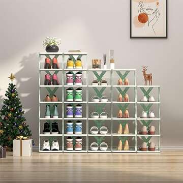 6 Tier Narrow Shoe Rack, Small Vertical Shoe Stand, Space Saving DIY Free Standing Shoes Storage Organizer for Entryway, Closet, Hallway, Easy Assembly and Stable in Structure, White and Green
