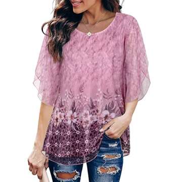 SeSe Code Pink Floral Tops for Women - Stylish Ruffle Sleeve Blouses for Every Occasion