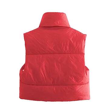 Hixiaohe Women's Winter Crop Vest Puffer Lightweight Stand Collar Padded Vest Zip Up Sleeveless Jacket(Red,M)