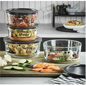 CYOIDAI Pyrex Glass 8-piece Decorated Food Storage Set - Tim Burton's The Nightmare Before Christmas