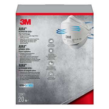 3M Aura Particulate N95 Respirator 9205+, Flat Fold Lightweight Design, Non-Valved, 20 Count (Pack o...