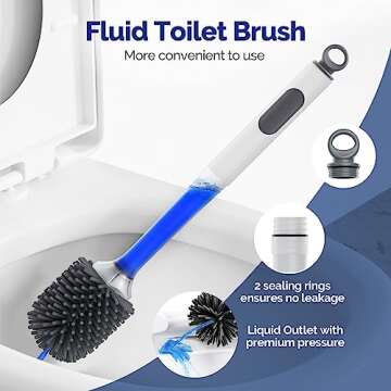 Toilet Bowl Brush Holder Set: Silicone Toilet Brush with Refillable Handle Dispenser - Bathroom Scru...