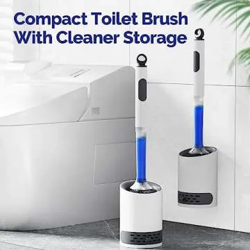 Toilet Bowl Brush Holder Set: Silicone Toilet Brush with Refillable Handle Dispenser - Bathroom Scrubber Rv Cleaner Toilet Brush with Caddy - Deep Cleaning Bathroom Scrub Brush