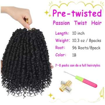 Bileaf 8 Packs Passion Twist Crochet Hair 10 Inch Pre-twisted Short Crochet Passion Twist Hair, Pre ...