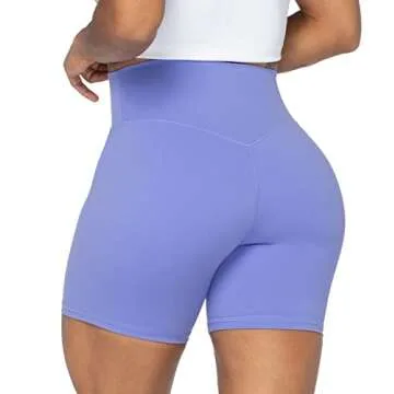 Sunzel 5" High Waist Biker Shorts for Women No Front Seam Soft Yoga Workout Gym Bike Shorts Tummy Control Squat Proof Purple