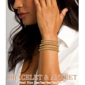 17 MILE Gold Beaded Bracelets for Women, 14K Plated Stackable