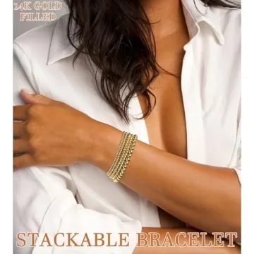 17 MILE Gold Beaded Bracelets for Women, 14K Plated Stackable