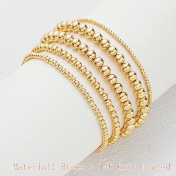 17 MILE Gold Beaded Bracelets for Women, 14K Plated Stackable