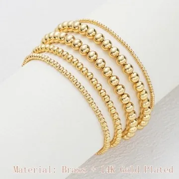 17 MILE Gold Beaded Bracelets for Women, 14K Plated Stackable