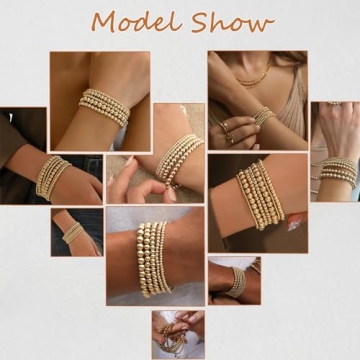 17 MILE Gold Beaded Bracelets for Women, 14K Plated Stackable