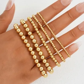 17 MILE Gold Beaded Bracelets for Women, 14K Plated Stackable