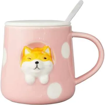 Cute Ceramic Dog Mug 400ML with Lid & Spoon