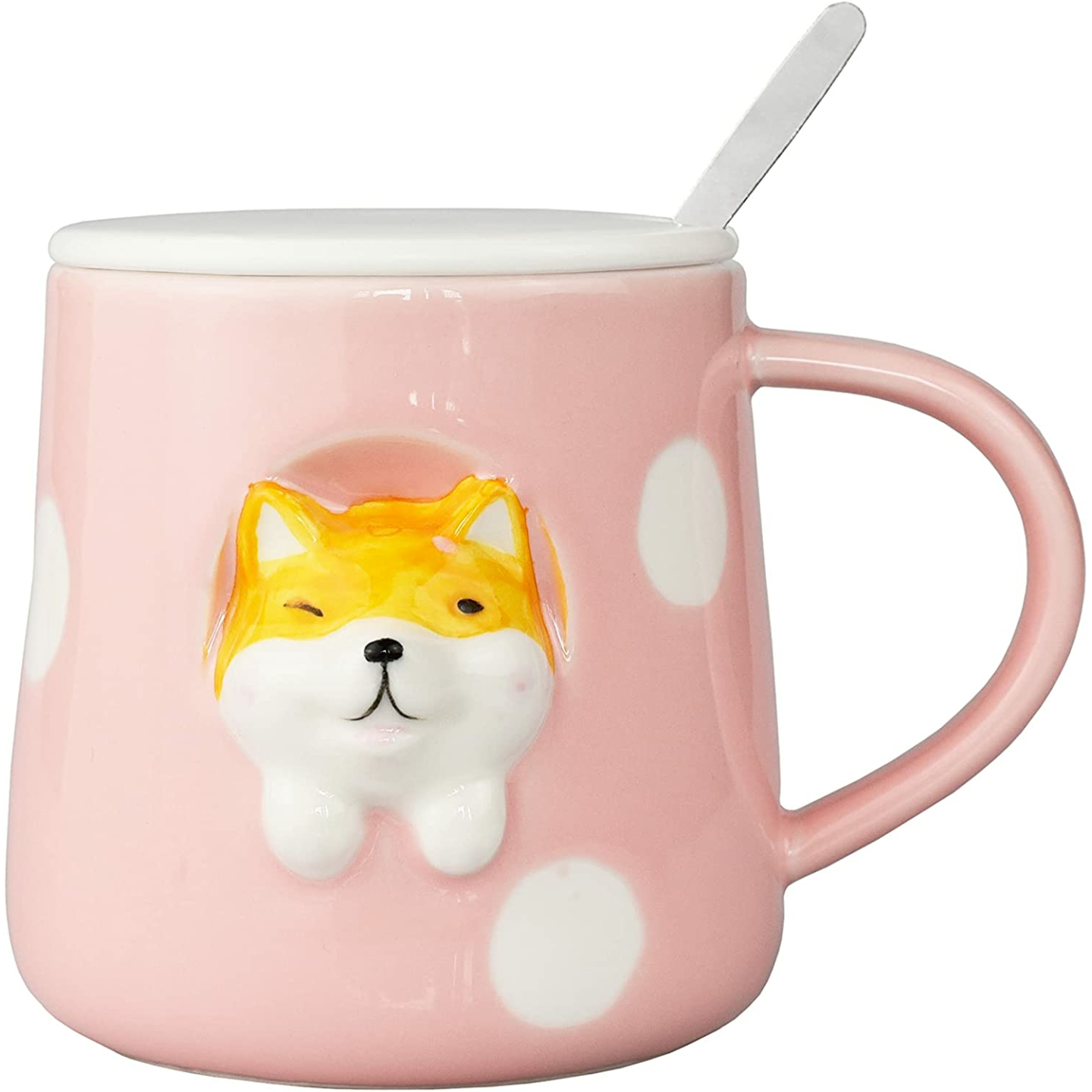 Cute Ceramic Dog Mug 400ML with Lid & Spoon