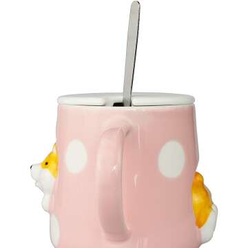 Cute Ceramic Dog Mug 400ML with Lid & Spoon