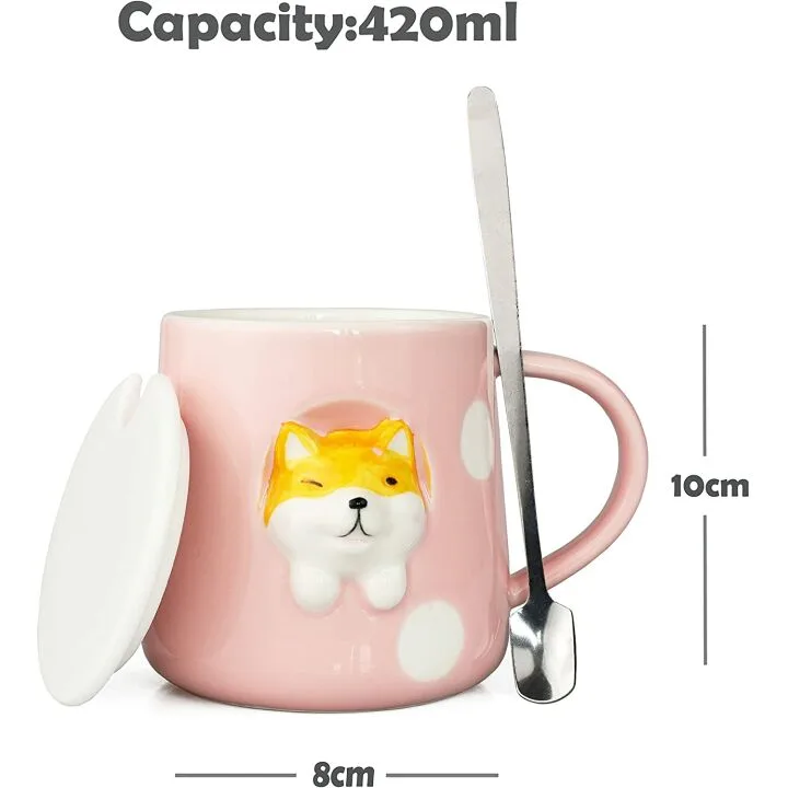 Cute Ceramic Dog Mug 400ML with Lid & Spoon