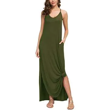 GRECERELLE Women's Summer Casual Plain Loose Beach Cover Up Long Maxi Dress with Pockets Army Green-Large