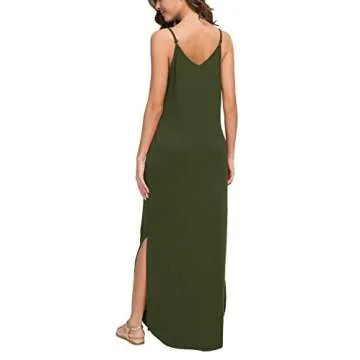 GRECERELLE Women's Summer Casual Plain Loose Beach Cover Up Long Maxi Dress with Pockets Army Green-Large