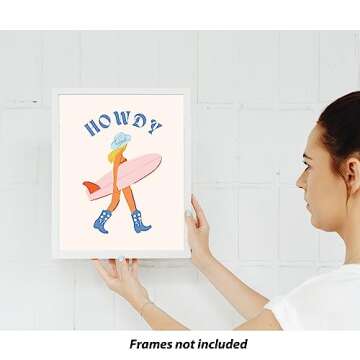 Beachy Room Decor Aesthetic Beach Wall Art Posters - Blue Surfer Girl Sandbeach Ocean Seascapes Travel Pictures Coastal Room Decor Print Set of 4 (8x10in)