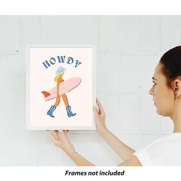 Beachy Room Decor Aesthetic Beach Wall Art Posters - Blue Surfer Girl Sandbeach Ocean Seascapes Travel Pictures Coastal Room Decor Print Set of 4 (8x10in)