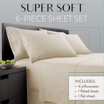 Danjor Linens Queen Sheet Set - 6 Piece Set Including 4 Pillowcases - Deep Pockets - Breathable, Sof...