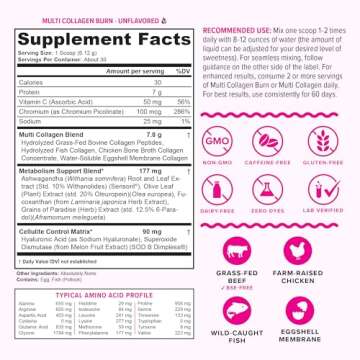 Hydrolyzed Collagen Powder for Weight Loss - Collagen Burn Ultimate Beauty Complex Multi Collagen Peptides Powder for Women with Types I II III V and X for Fat Burning Support - Unflavored