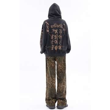 Y2k Leopard Pants Wide Leg Jeans Woman Loose Fit Jeans Hip Hop Pants Vintage Baggy Trousers