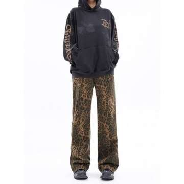 Y2k Leopard Pants Wide Leg Jeans Woman Loose Fit Jeans Hip Hop Pants Vintage Baggy Trousers