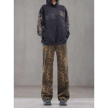 Y2k Leopard Pants Wide Leg Jeans Woman Loose Fit Jeans Hip Hop Pants Vintage Baggy Trousers