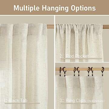 LAMIT 38 Inch Width Semi Sheer Linen Curtains 2 Panels, Cream Ivory Light Filtering Panels Back Tab and Rod Pocket Boho Neutral Drapes for Living Room/Bedroom/Farmhouse, 38 x 84 Inch