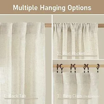 LAMIT 38 Inch Width Semi Sheer Linen Curtains 2 Panels, Cream Ivory Light Filtering Panels Back Tab and Rod Pocket Boho Neutral Drapes for Living Room/Bedroom/Farmhouse, 38 x 84 Inch