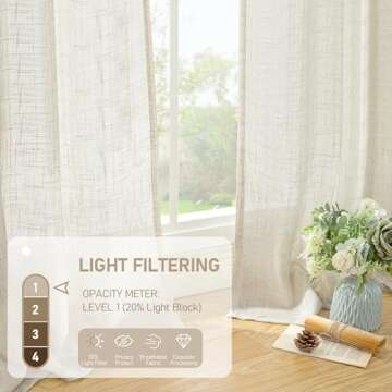 LAMIT 38 Inch Width Semi Sheer Linen Curtains 2 Panels, Cream Ivory Light Filtering Panels Back Tab and Rod Pocket Boho Neutral Drapes for Living Room/Bedroom/Farmhouse, 38 x 84 Inch