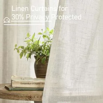 LAMIT 38 Inch Width Semi Sheer Linen Curtains 2 Panels, Cream Ivory Light Filtering Panels Back Tab and Rod Pocket Boho Neutral Drapes for Living Room/Bedroom/Farmhouse, 38 x 84 Inch
