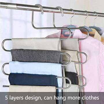 devesanter Pants Hangers Non-Slip S-Shape 4 Pack Trousers Hangers Stainless Steel Clothes Hangers Cl...
