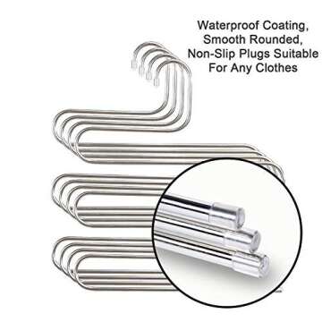 devesanter Pants Hangers Non-Slip S-Shape 4 Pack Trousers Hangers Stainless Steel Clothes Hangers Closet Storage Organizer for Pants Jeans Scarf (4 Pack with 10 Clips)