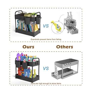 FURTIME 2-Tier Under-Sink Organizer, Black, Metal Tubes, Stainless Steel, Plastic, 15.7"L x 8.67"W x 16.14"H