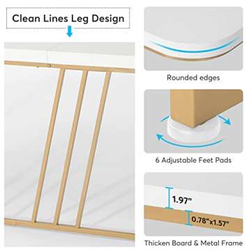 Tribesigns 63" Executive Desk, Large Home Office Desk with Metal Frame, Modern Wood Study Writing Computer Desk Conference Table for Home Office, White & Gold